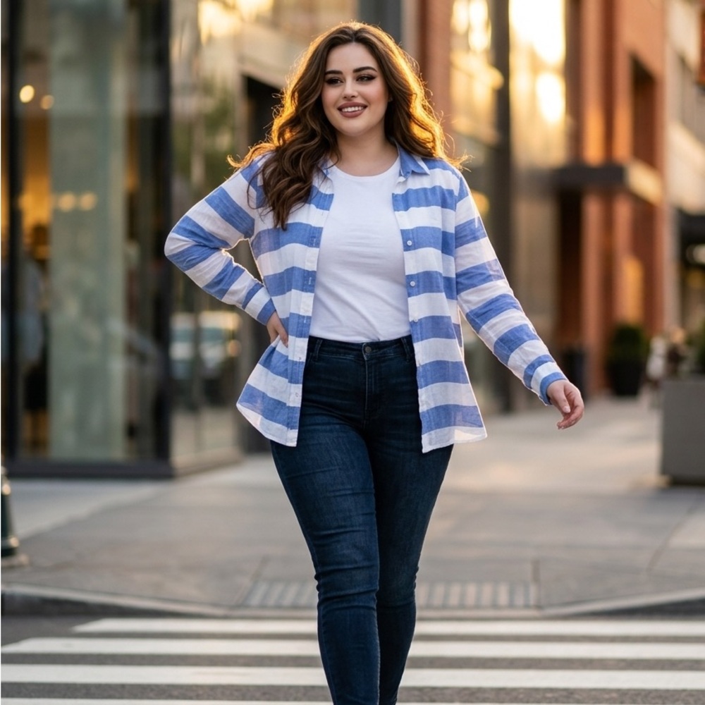 Banana Republic Soft Wash Striped Shirt | Blue White Cotton | XL | Coastal Style